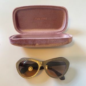 MIU MIU Brown golden glitter, gently used sunglasses with case and new cloth.